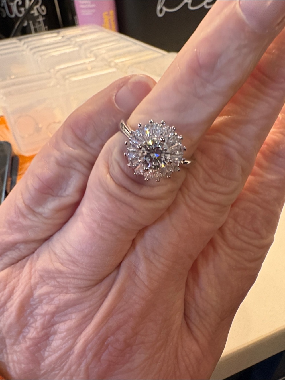 Clear Crystal Halo Statement Ring in Silver-tone - Picture 2 of 5